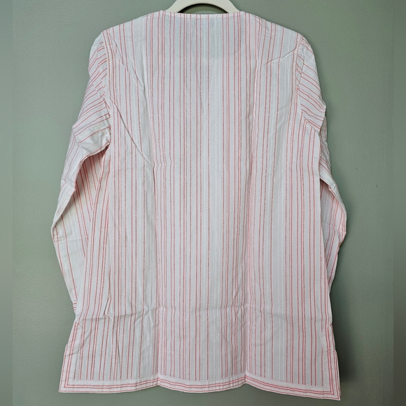 UNTUCKit Durfort Women's Pink & White Striped Long Sleeve Split Neck Shirt - Picture 4 of 11